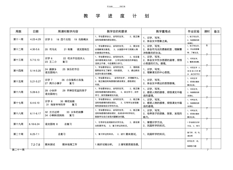 一年级下册语文教学进度表.pdf_第2页