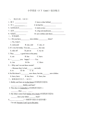 译林英语5B Unit1 综合练习.doc