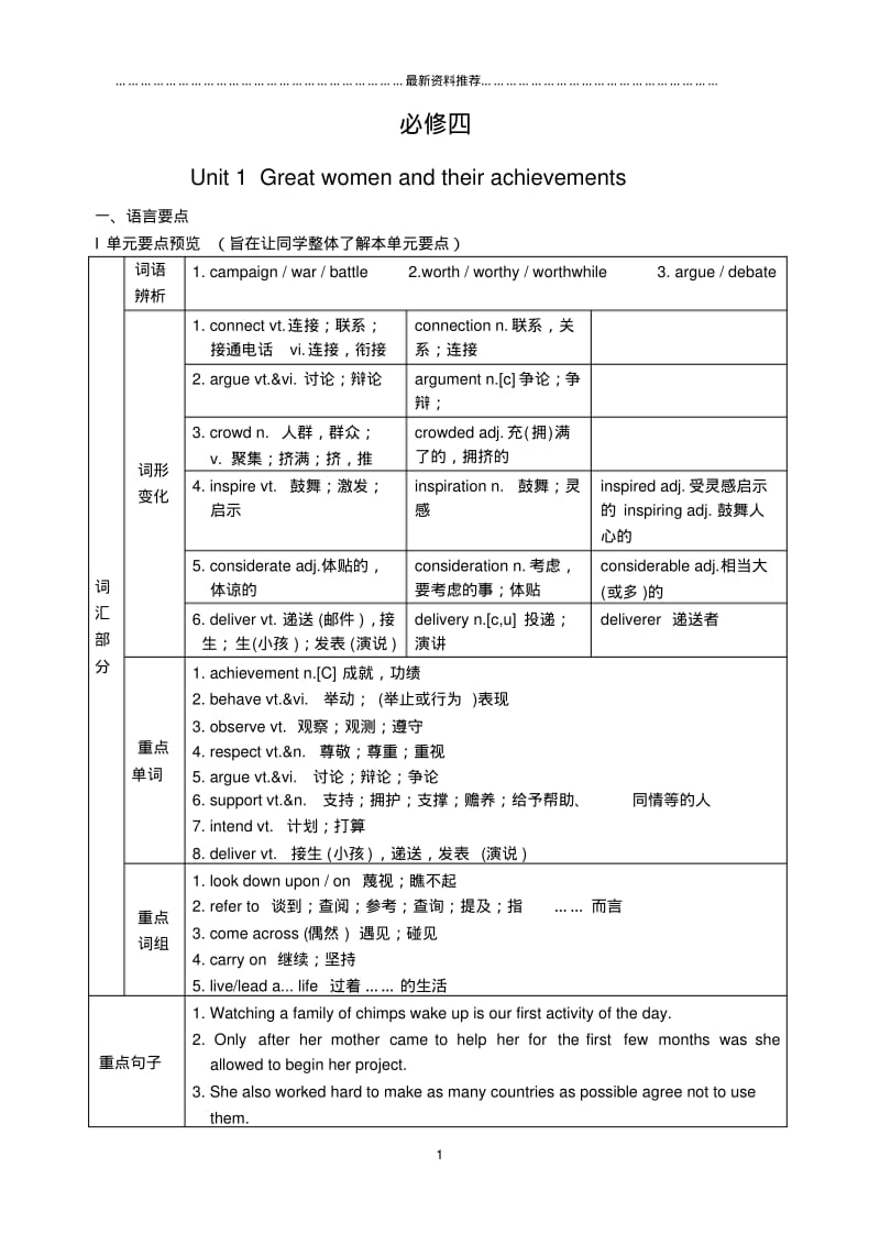 【人教版精品】高一英语必修四导学案全集精编版.pdf_第1页