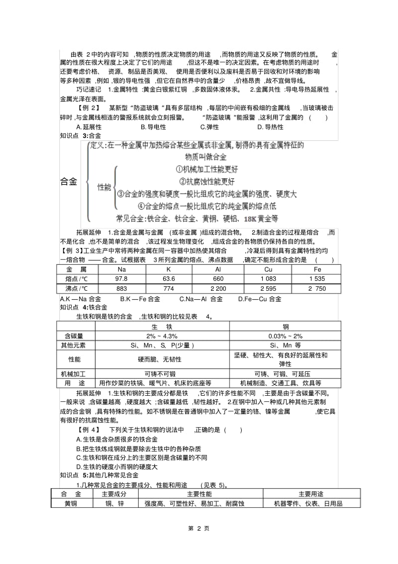 人教版九年级化学下册第八单元金属和金属材料知识点讲解资料.pdf_第2页