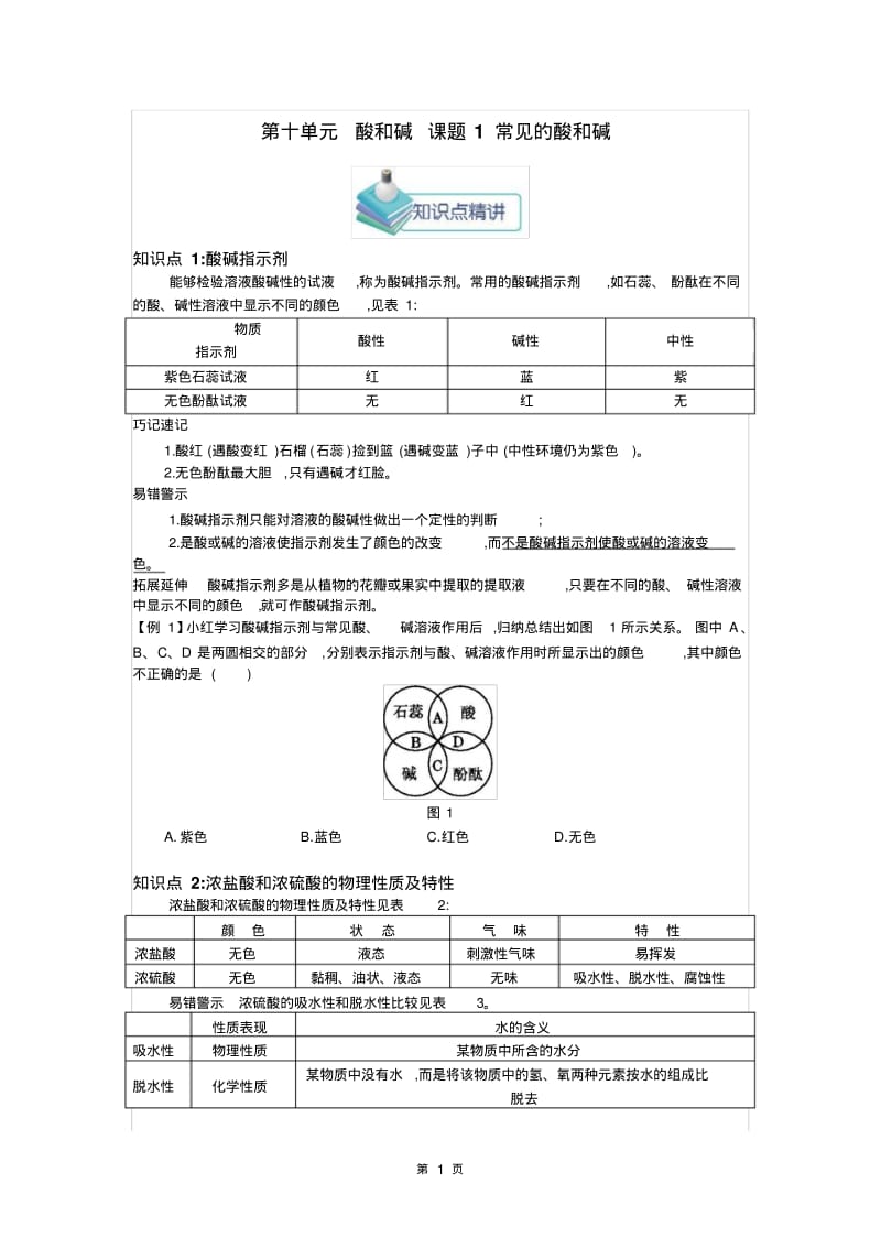 人教版九年级化学下册第十单元酸和碱知识点汇总.pdf_第1页