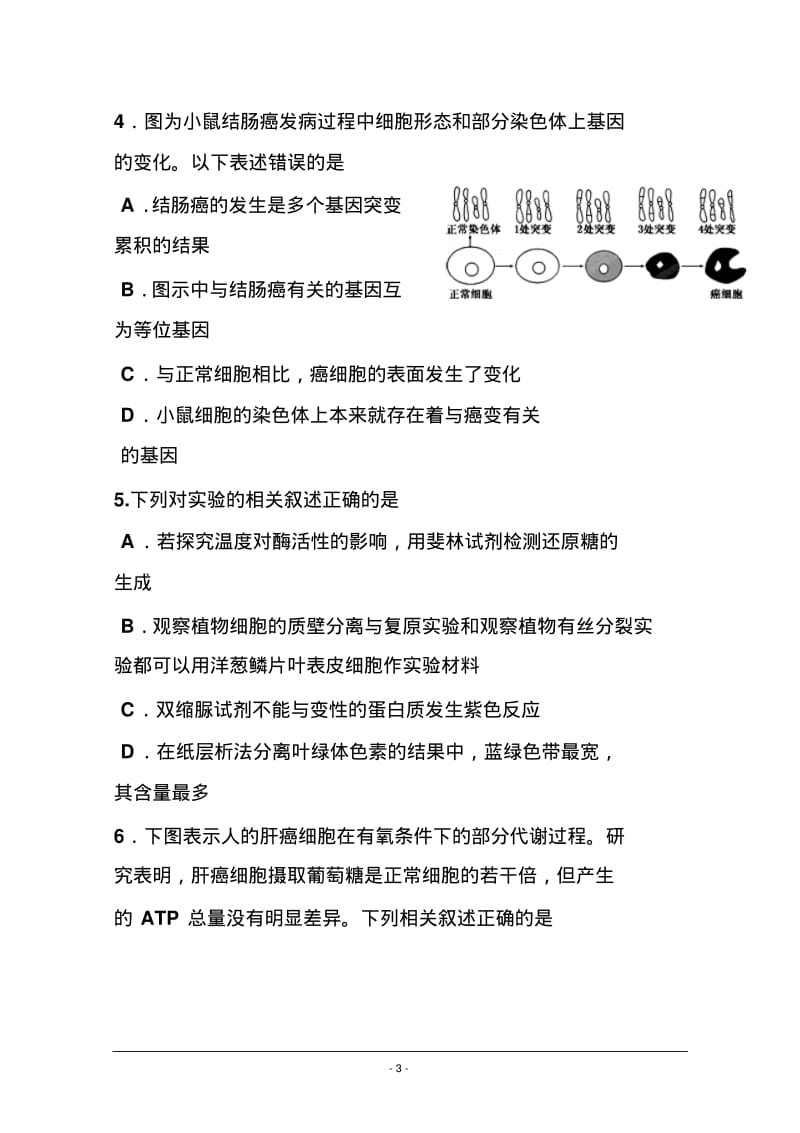 重庆一中2017届高三上学期半期考试理科综合试卷及答案.pdf_第3页