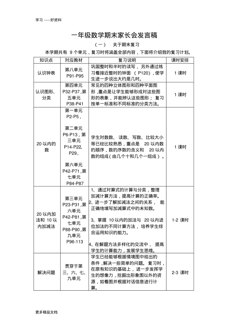 最新一年级数学期末家长会发言稿.pdf_第1页