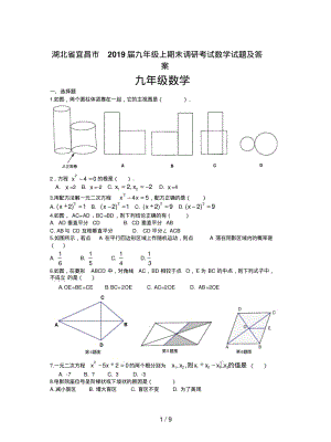 湖北省宜昌市2019届九年级上期末调研考试数学试题及答案.pdf