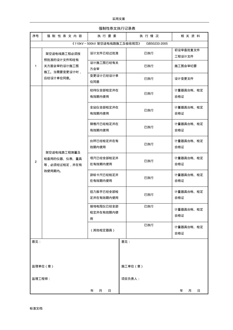 输电线路强制性条文执行记录簿表.pdf_第1页