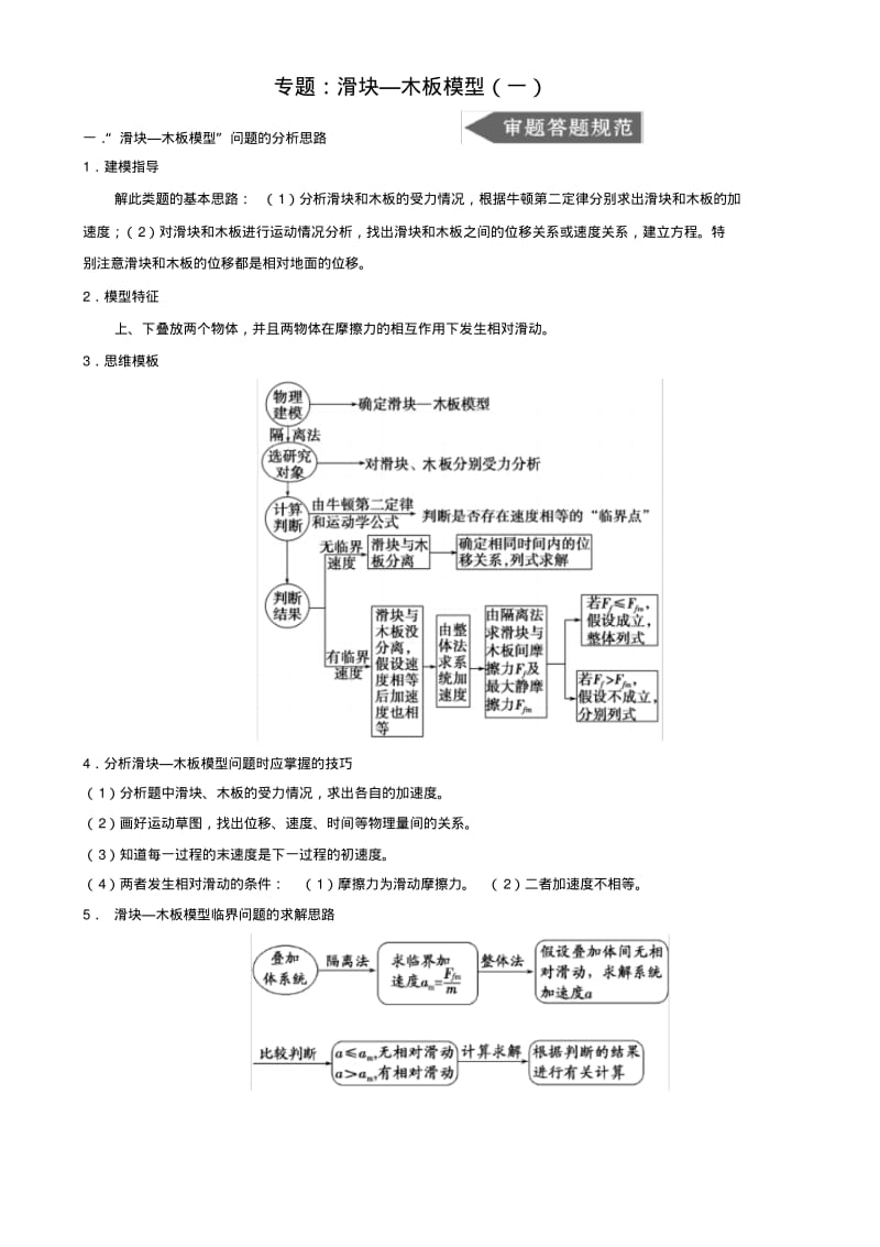 专的题目：滑块——木板模型(一).pdf_第1页