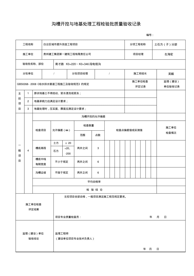 沟槽开挖与地基处理工程检验批质量验收记录表-.pdf_第2页