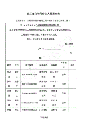 现场施工单位特种作业人员报审表格范本.pdf