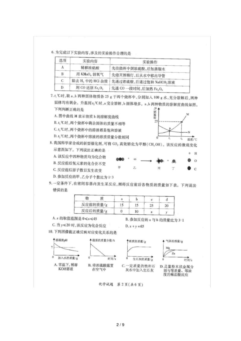 2019年厦门市初中毕业班教学质量检测化学试卷及参考答案.pdf_第2页