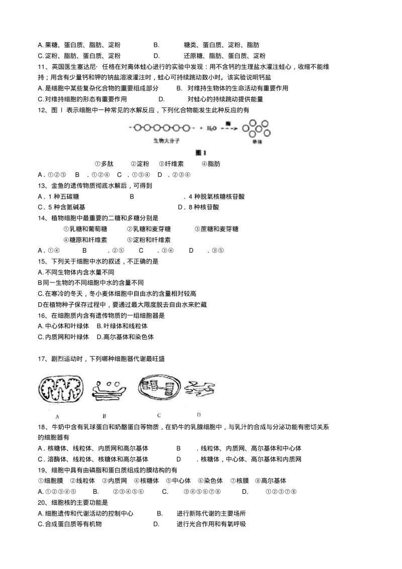 精选高一生物上学期期末考试试卷.pdf_第2页