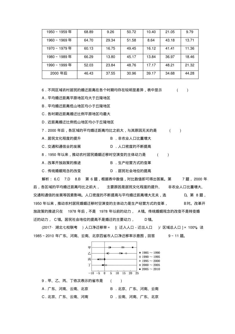 2018届高考地理二轮复习专题训练(十)人口问题.pdf_第3页