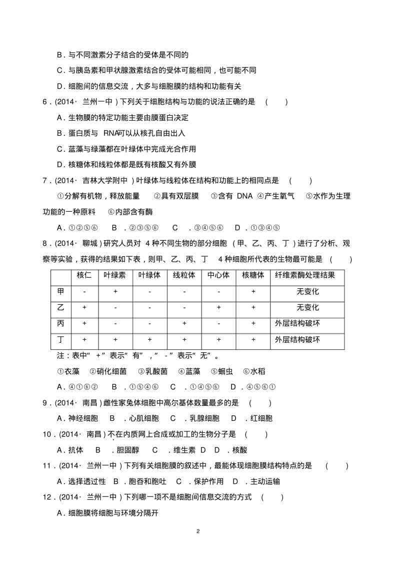 细胞的基本结构单元综合测试题.pdf_第2页