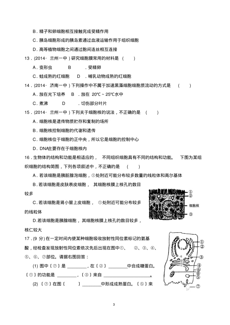 细胞的基本结构单元综合测试题.pdf_第3页