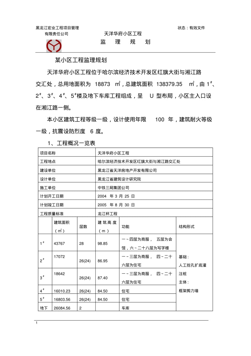 某小区工程监理规划.pdf_第1页