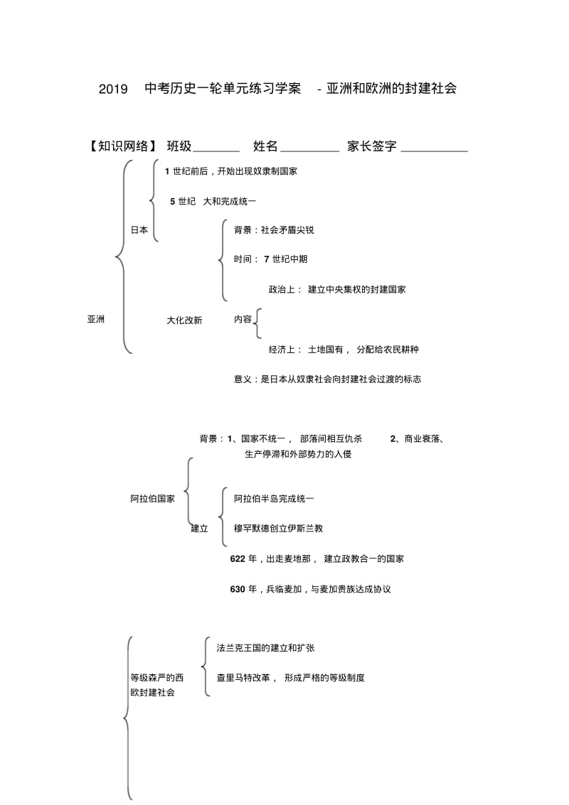 2019中考历史一轮单元练习学案-亚洲和欧洲的封建社会.pdf_第1页