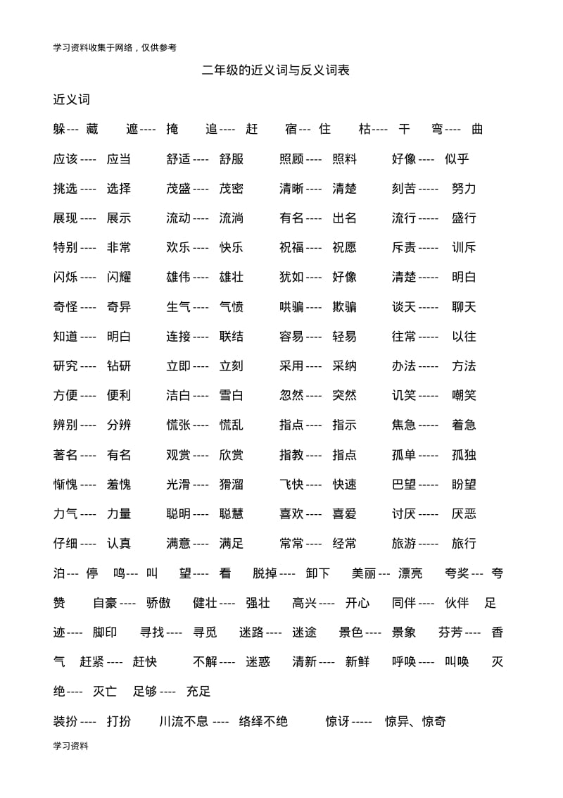 二年级下册语文近、反义词及多音字等.pdf_第1页