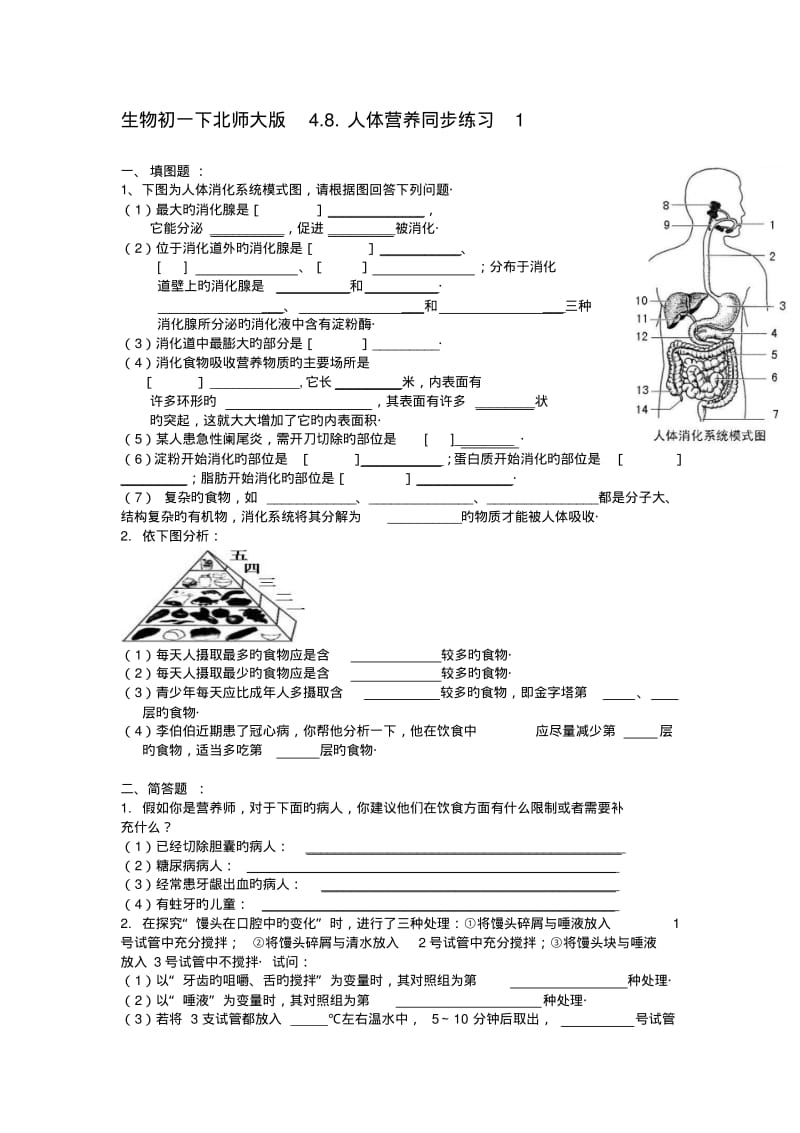 生物初一下北师大版4.8.人体营养同步练习1.pdf_第1页