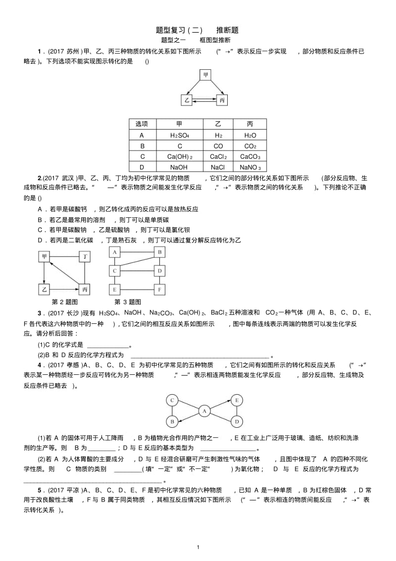 人教版中考化学题型复习(二)推断题附答案.pdf_第1页