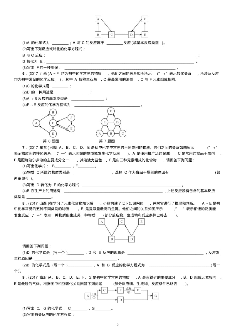 人教版中考化学题型复习(二)推断题附答案.pdf_第2页