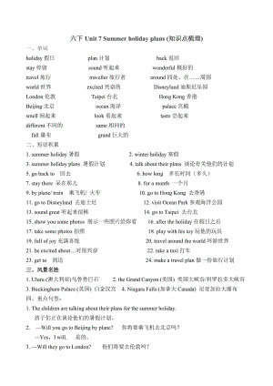 译林英语六下 U7 知识点   可直接打印.doc