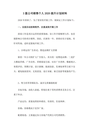 3篇公司销售个人2020提升计划材料.doc