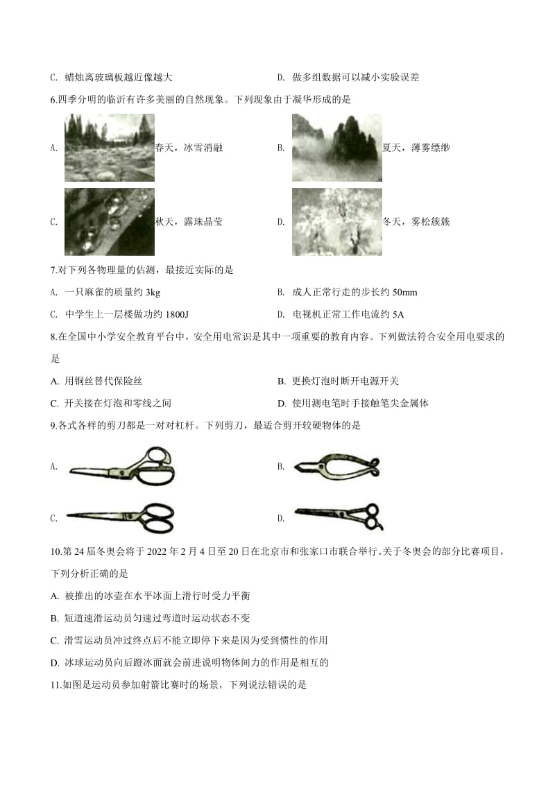 2019年山东省临沂市中考物理试题（原卷）.pdf_第2页