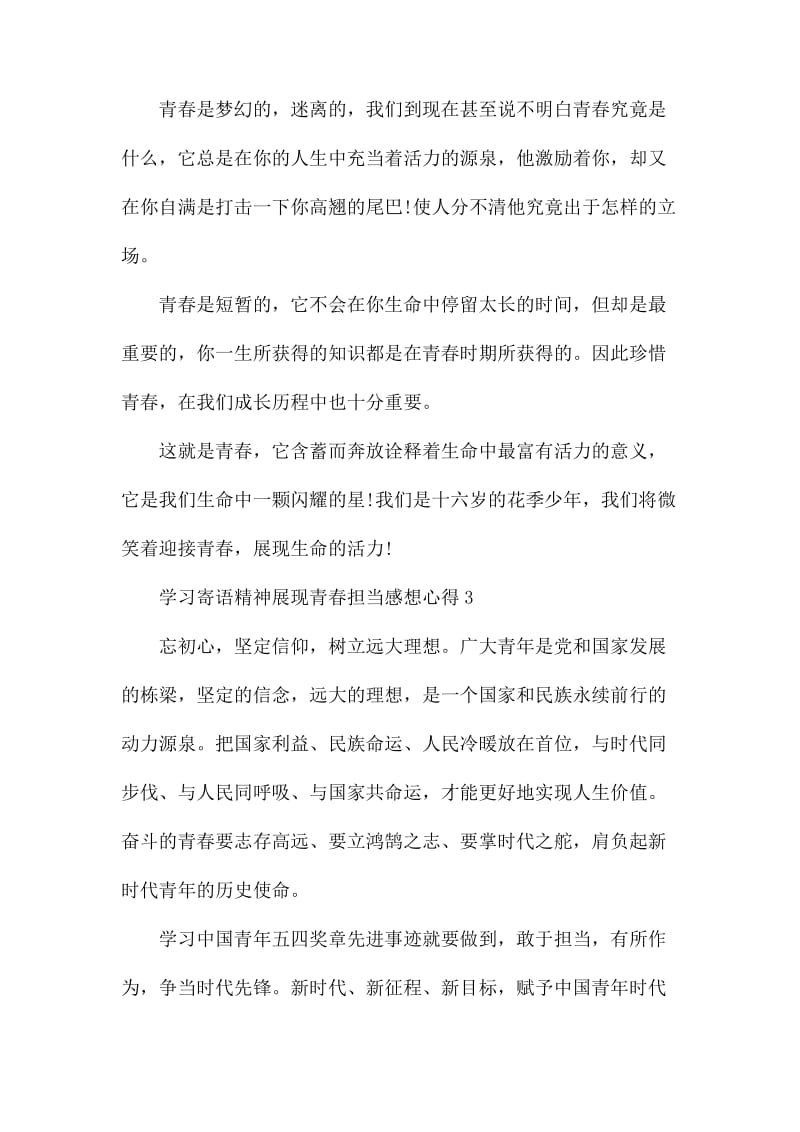 2020学习寄语精神展现青春担当感想心得精选5篇.docx_第3页