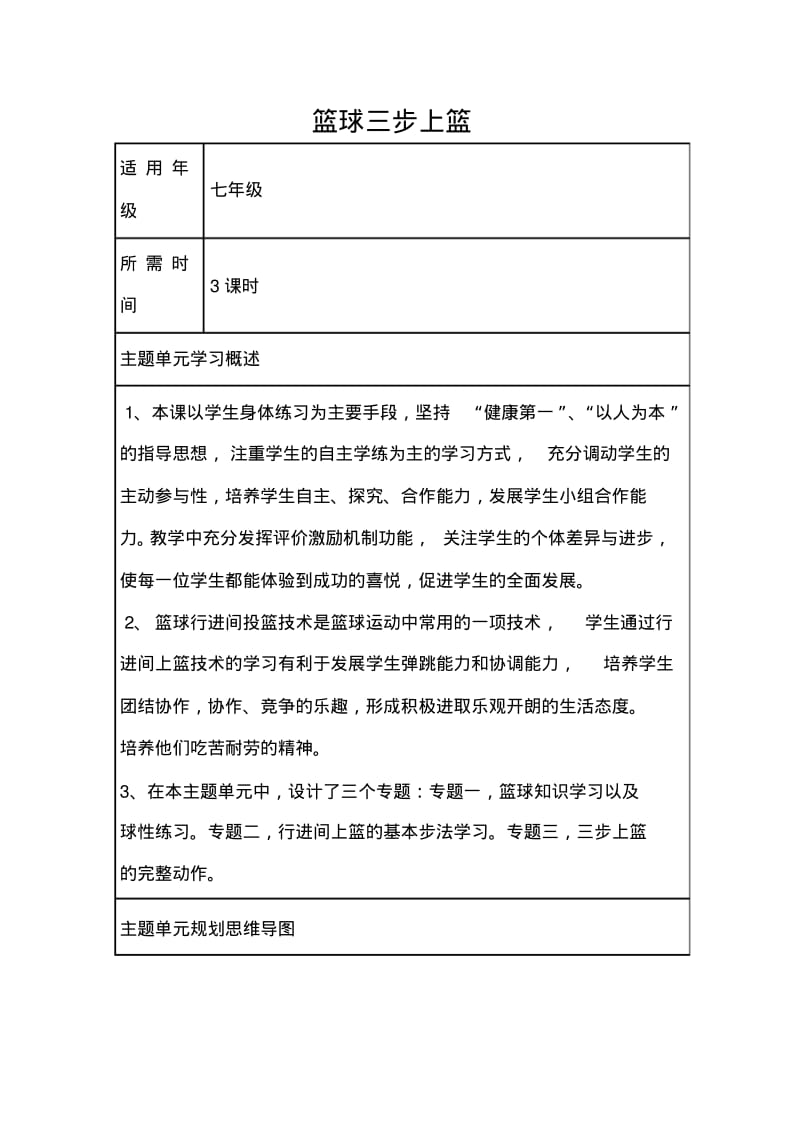 初中体育篮球三步上篮单元教学设计以及思维导图.pdf_第1页