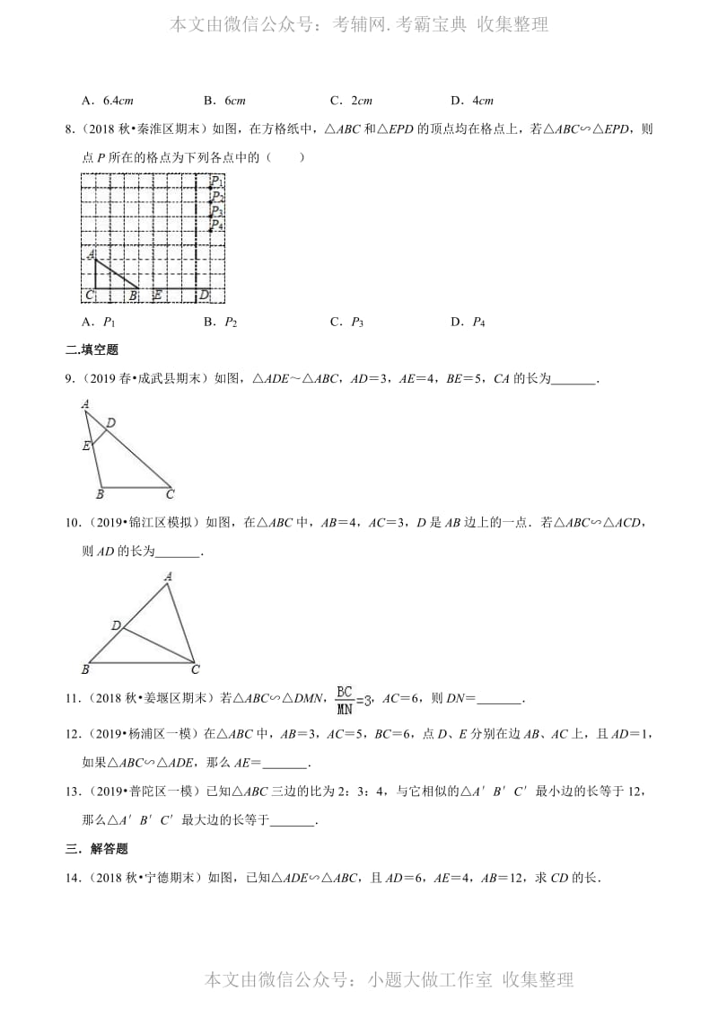 中考数学复习专题4.3 相似三角形（原卷版）.pdf_第2页