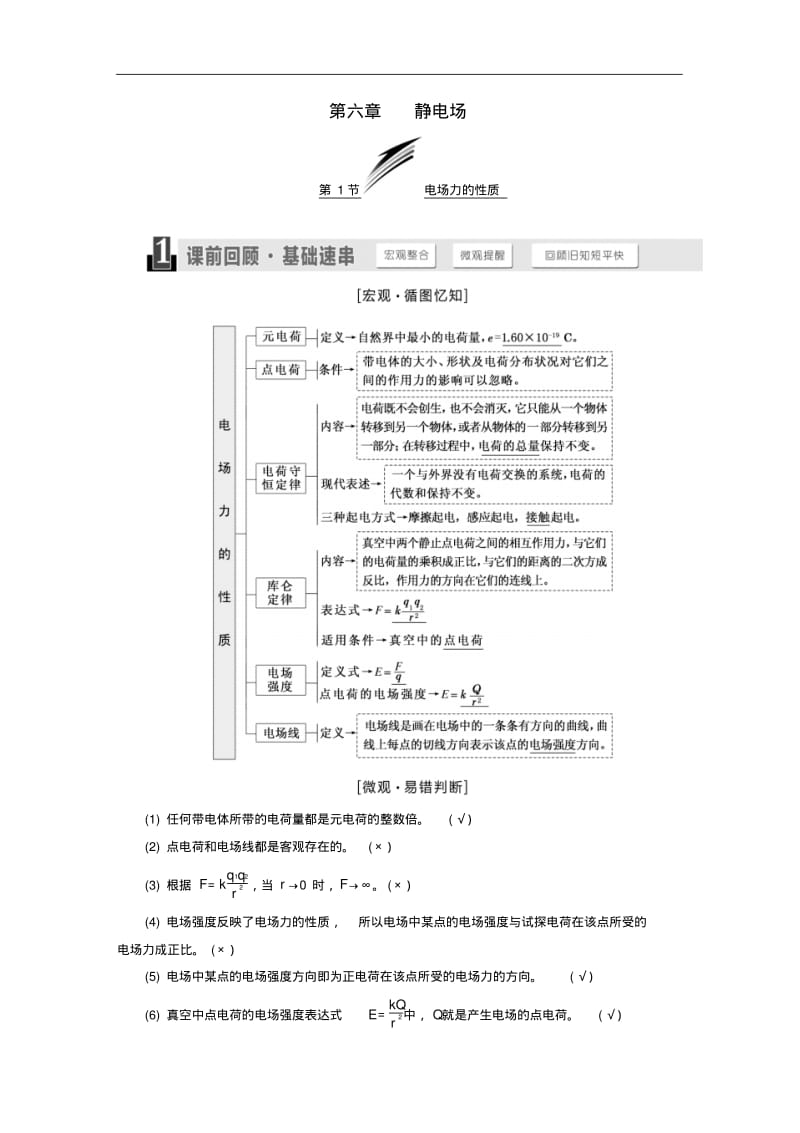 江苏专版2019高考物理一轮复习学案：第六章静电场含答案精品.pdf_第1页