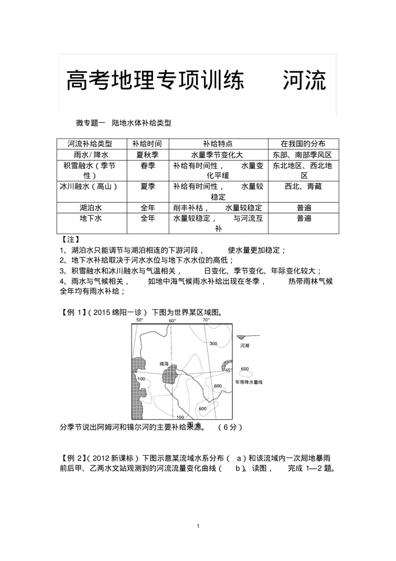 2020年高考模拟复习知识点试卷试题之河流专题届高考地理专项训练--河流.pdf_第1页