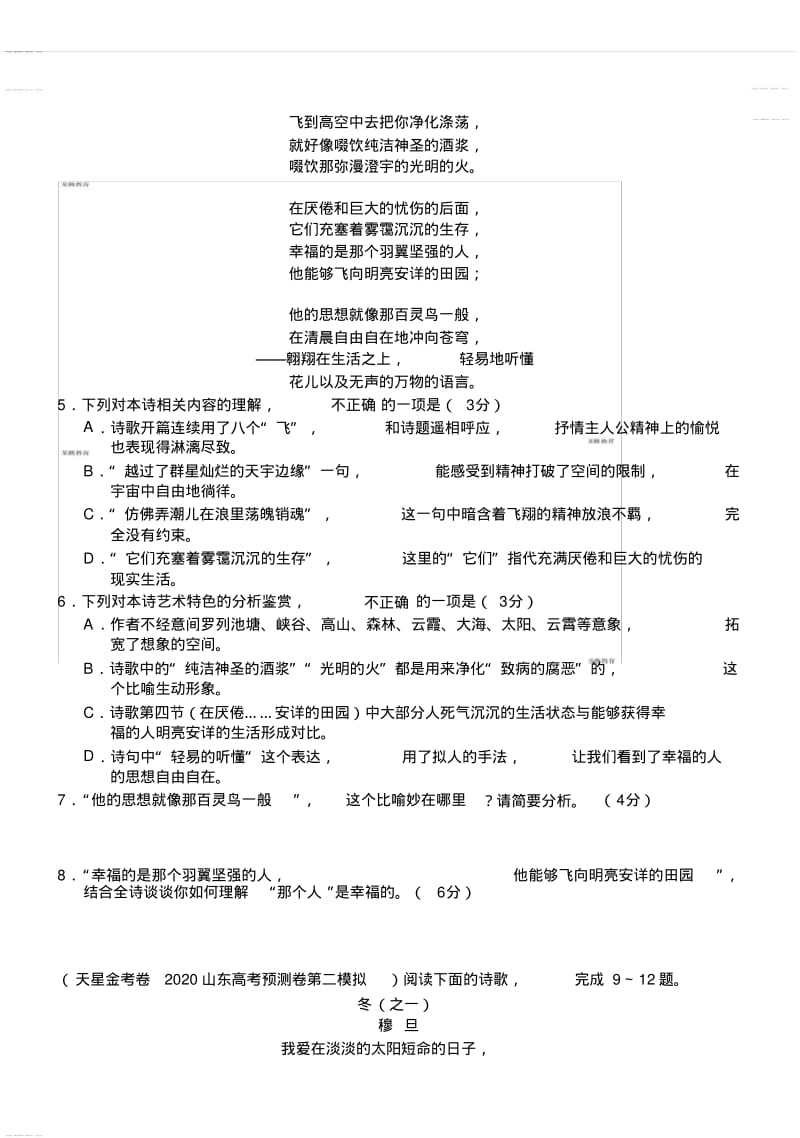 2020年高考模拟复习知识点试卷试题之山东新高考语文现代文阅读II(现代诗歌)-练习.pdf_第3页