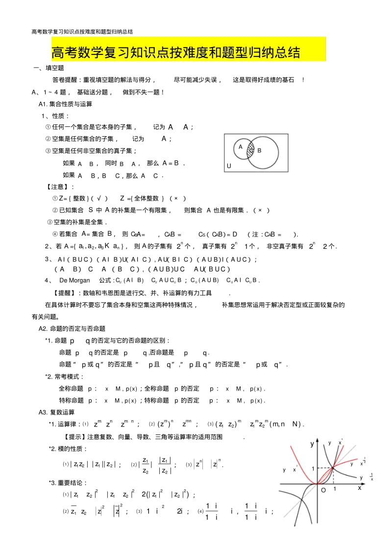 高考数学复习知识点按难度和题型归纳总结.pdf_第1页