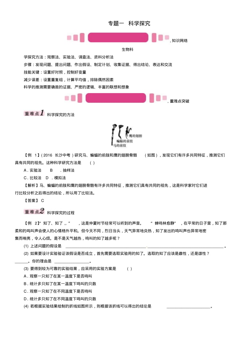 中考命题2018年中考生物专题突破专题一科学探究.pdf_第1页