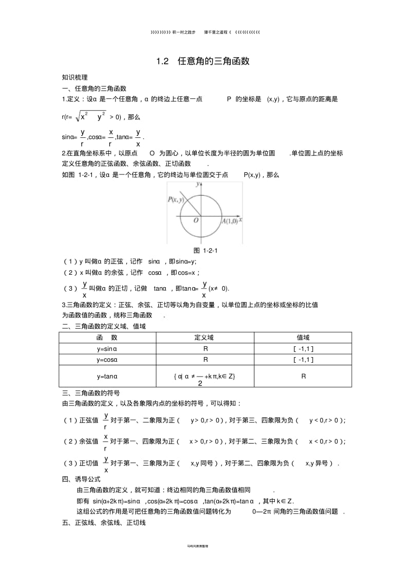 高中数学第一章三角函数1.2任意角的三角函数知识导航学案新人教A版必修67.pdf_第1页