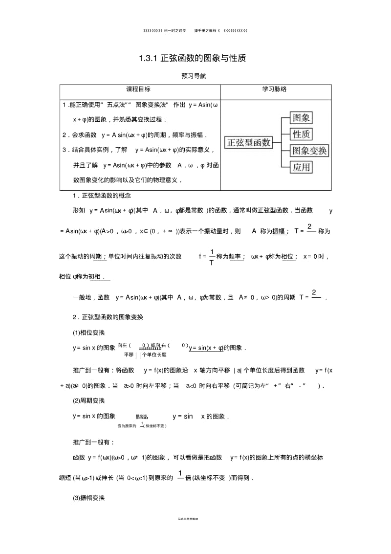 高中数学第一章1.31.3.1正弦函数的图象与性质第2课时预习导航学案新人教B版必修34.pdf_第1页