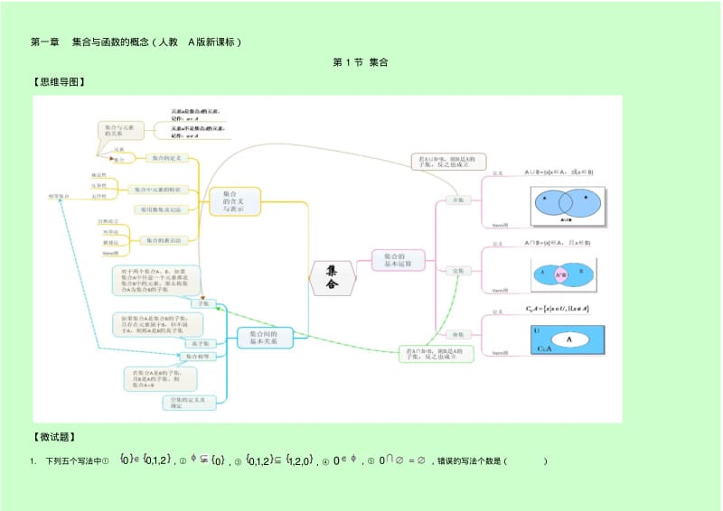 教材图解思维导图+微试题高中数学人教A版必修1学案：1.1集合含答案.pdf_第1页