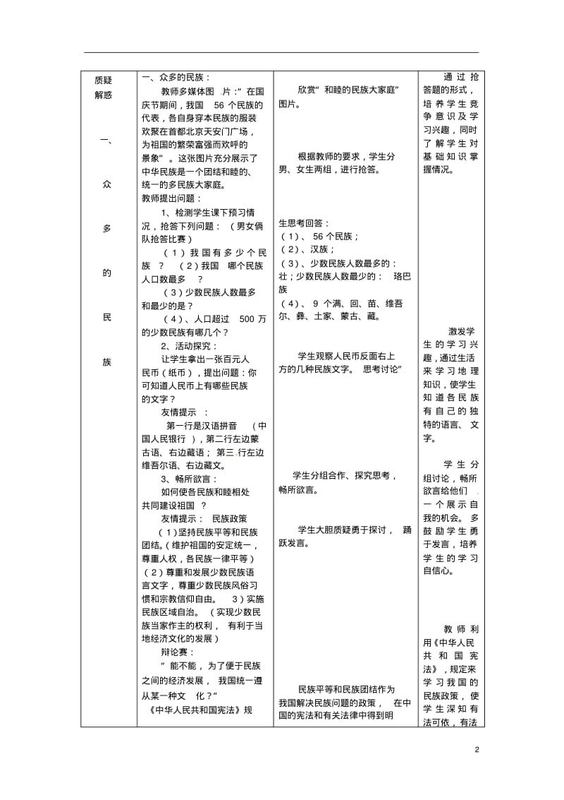 1.1和睦的民族大家庭教案(商务星球版八年级上册).pdf_第2页