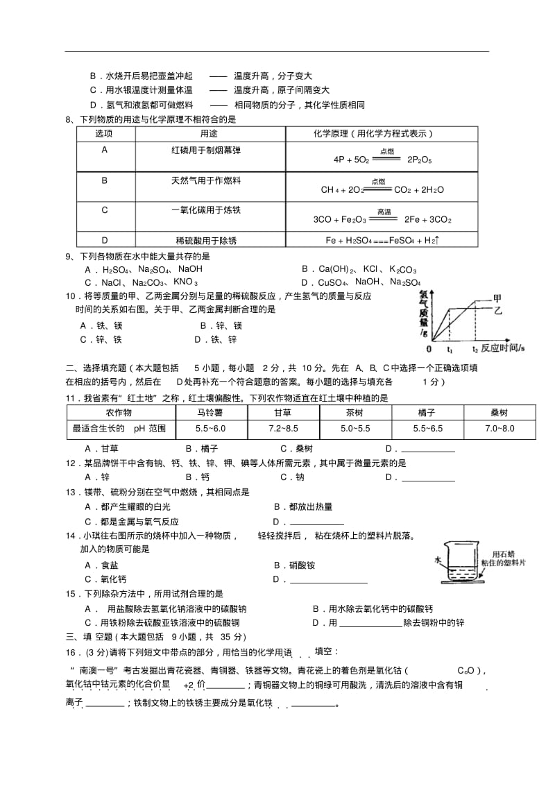 [初中化学]2010年江西省中等学校招生考试化学试题卷通用.pdf_第2页