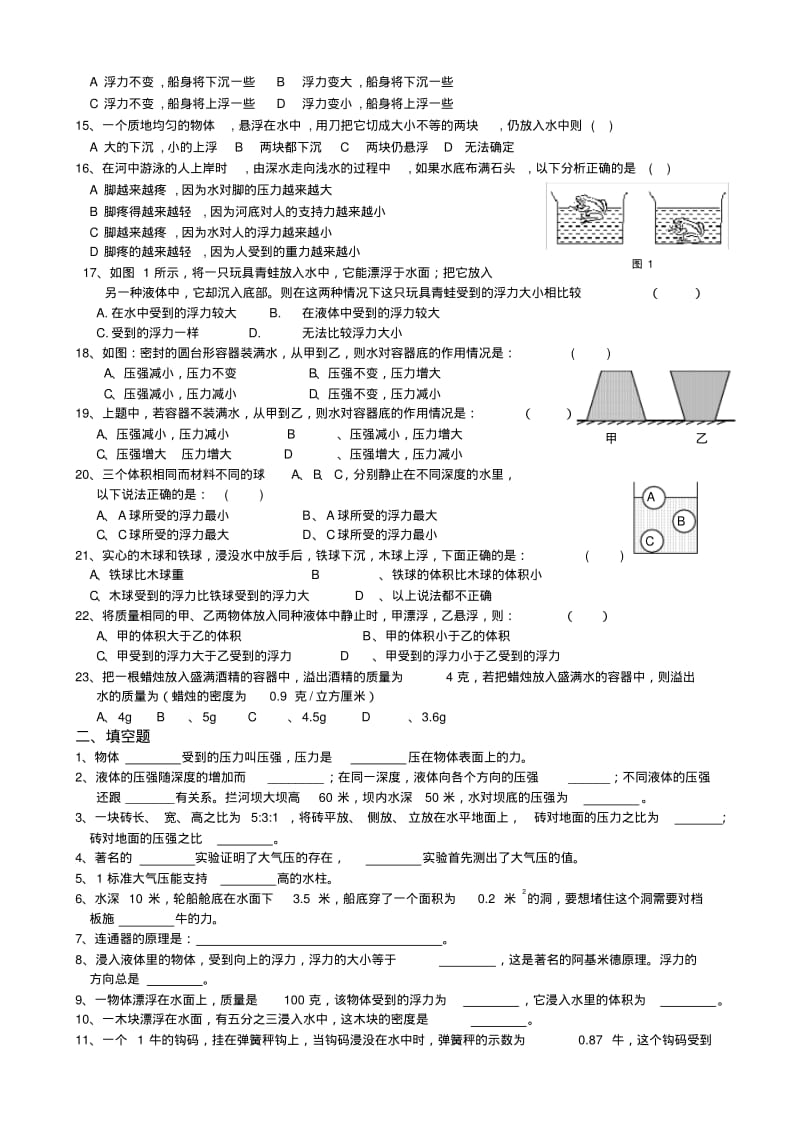 初三物理压强和浮力综合测试题.pdf_第2页