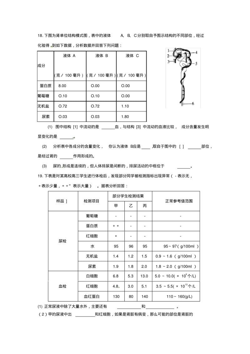 新人教版七年级下册生物第五章人体内废物的排出单元测试题含答案.pdf_第3页