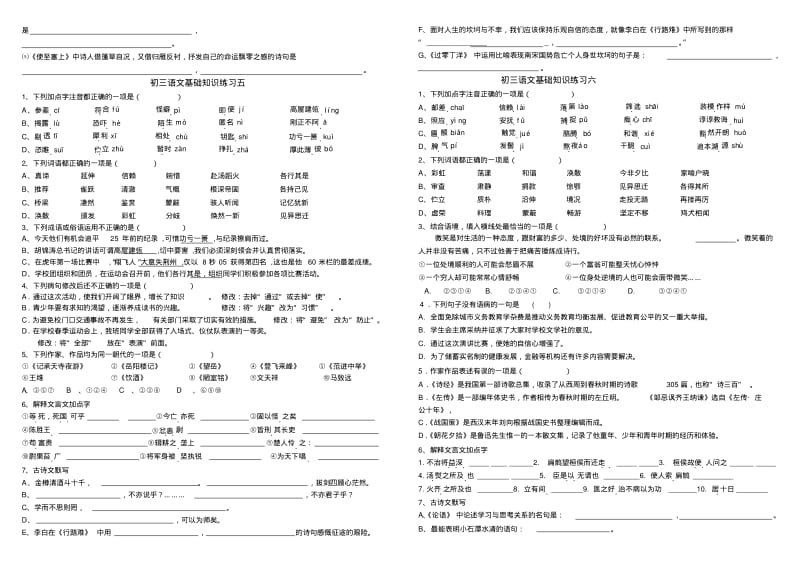 初三语文总复习基础知识练习.pdf_第3页