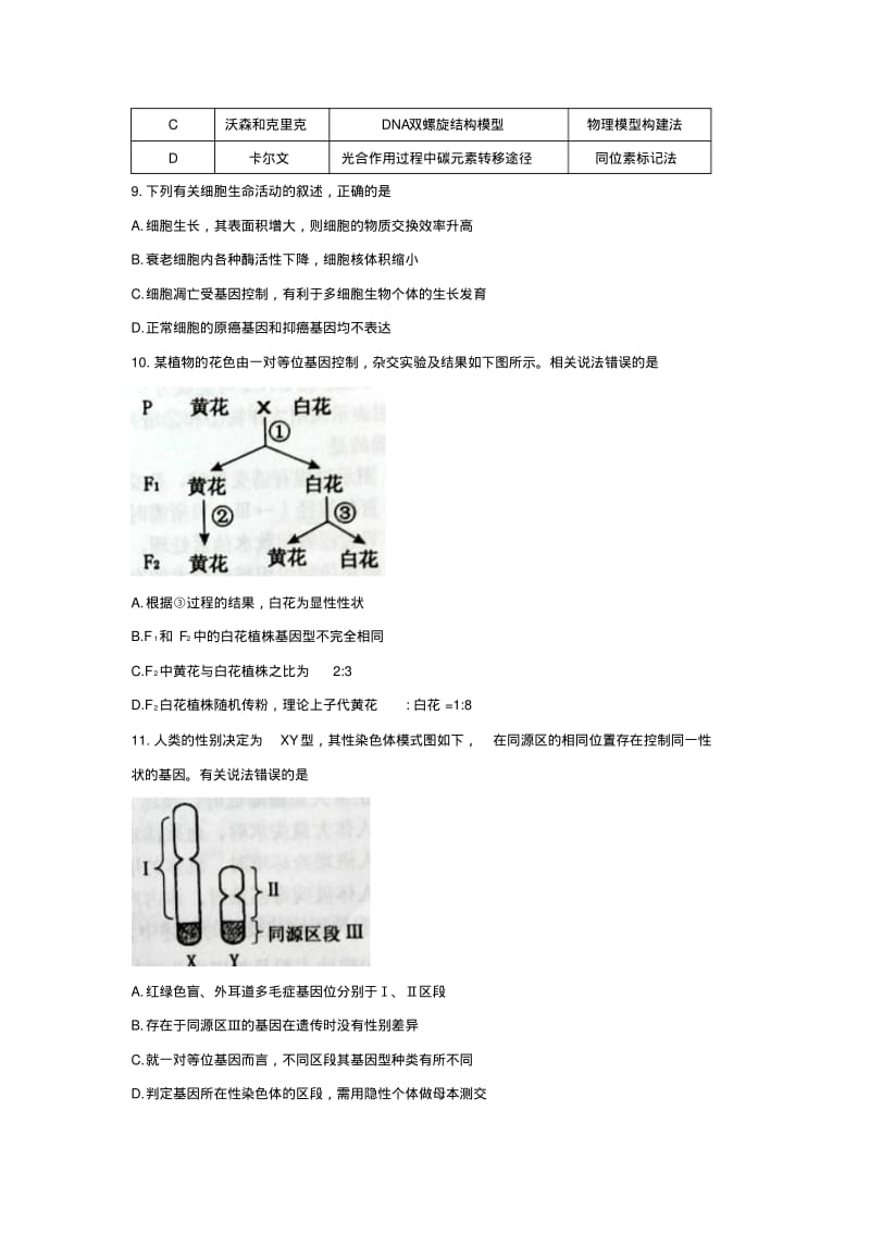 江苏省如皋市2020届高三上学期教学质量调研(一)生物试题版含答案.pdf_第3页