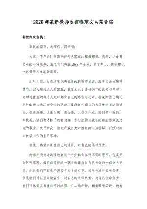 2020年某新教师发言稿范文两篇合编.docx