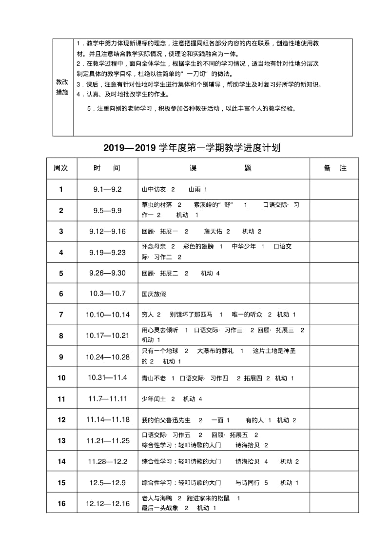 2018-2017学年第一学期六年级语文教学计划.pdf_第3页