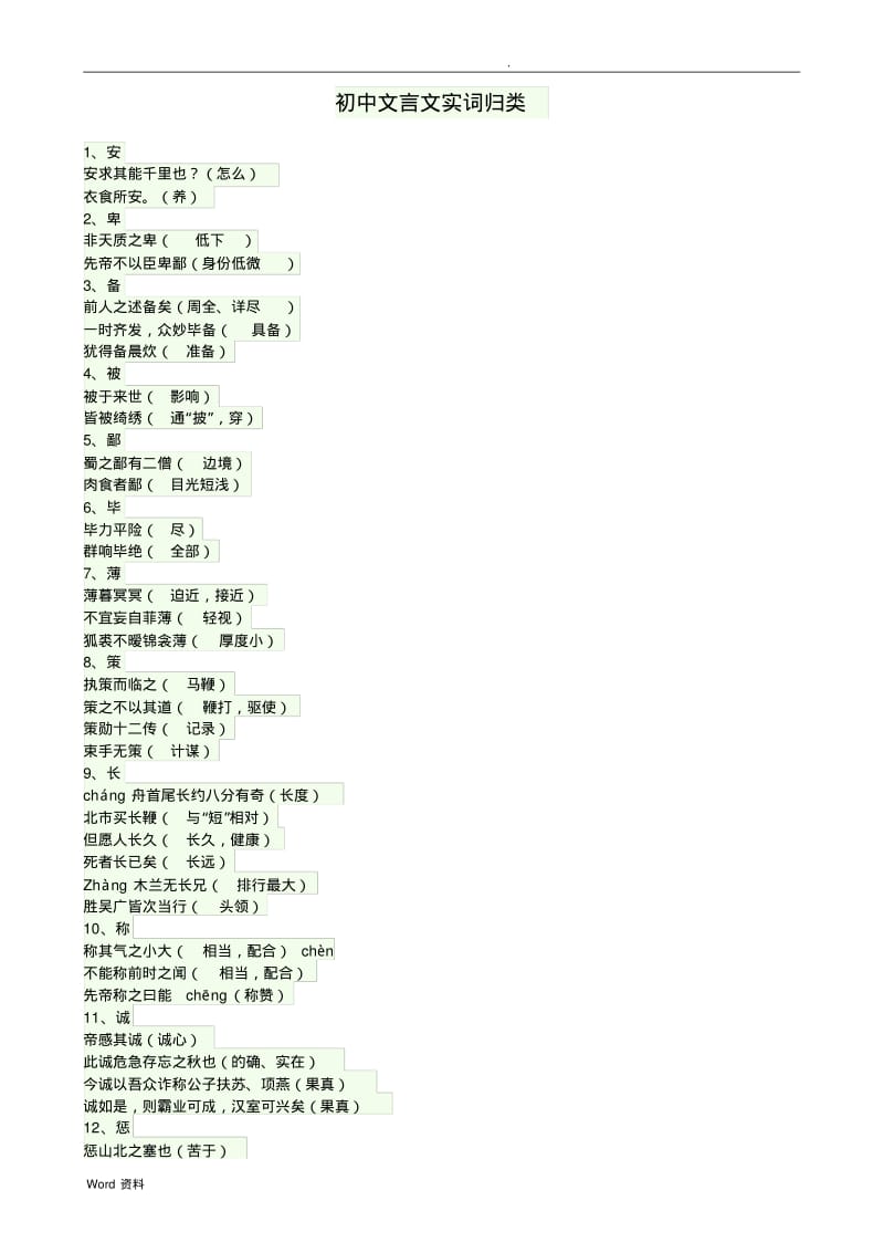 初中文言文实词整理(复习整理版).pdf_第1页