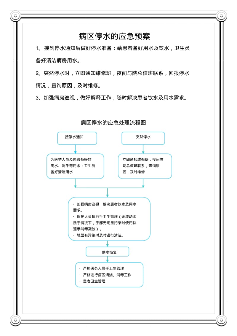 医院停水、停电、地震、火灾应急预案及处理程序流程图.pdf_第1页