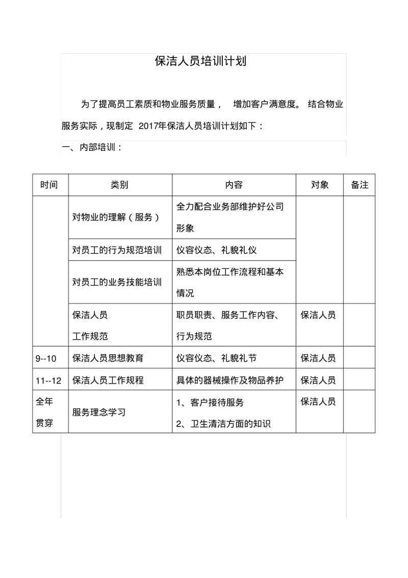 保洁部人员培训计划36510.pdf_第1页