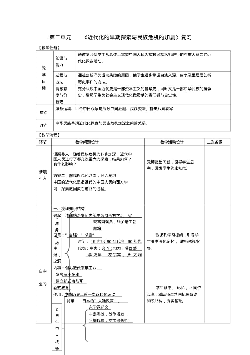 2018八年级历史上册期末复习第二单元近代化的早期探索与民族危机的加剧复习教案新人教版.pdf_第1页