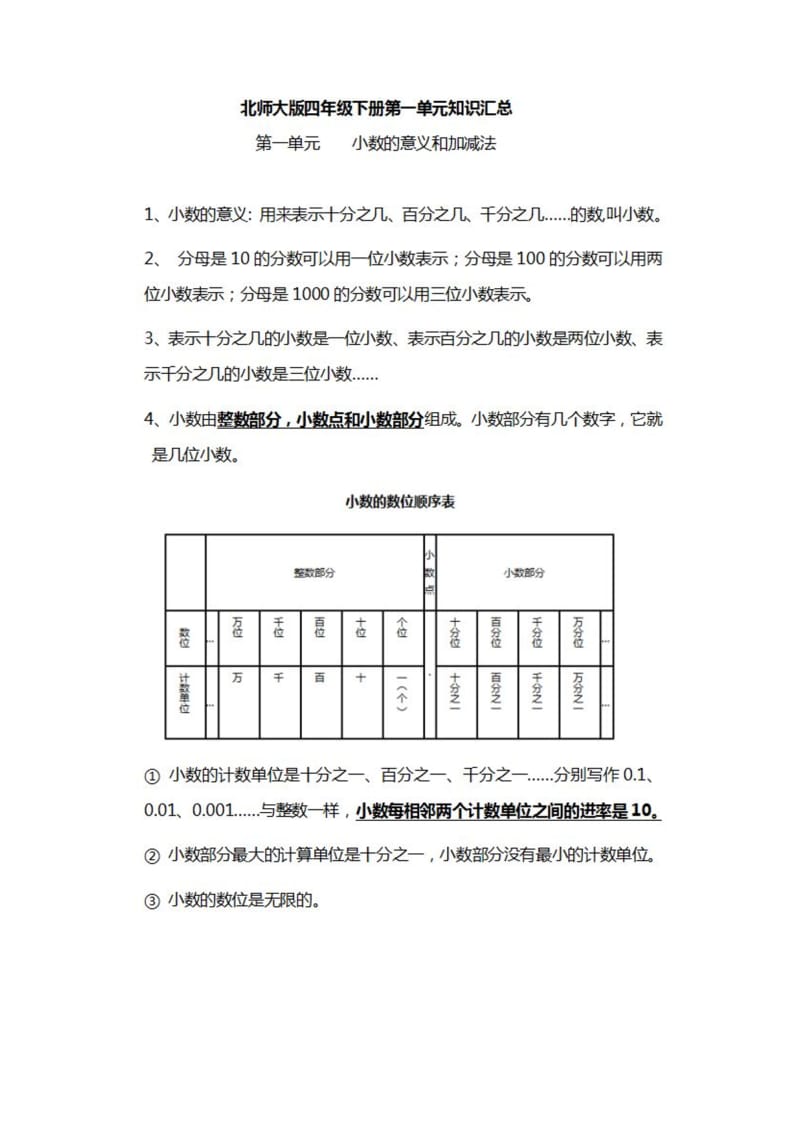 北师大数学四年级下册知识汇总.docx_第1页